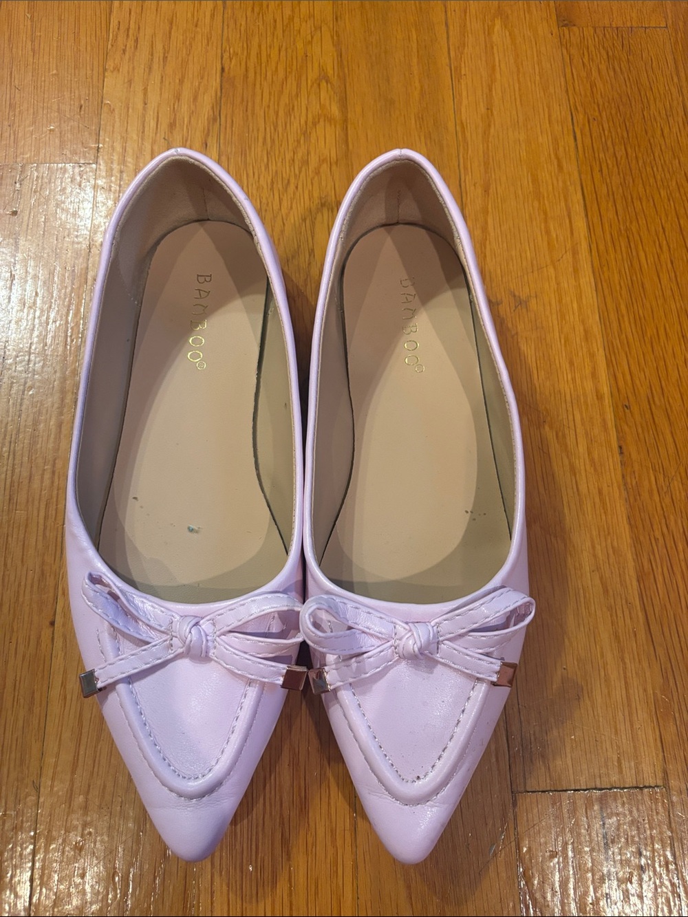 Bamboo Light Pink Pointed Toe Bow Flats size 6
